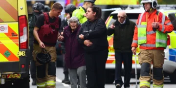 Police outside synagogue after Manchester synagogue incident declared terror incident