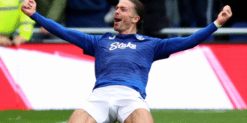 Jack Grealish celebrates Everton goal as England World Cup chances rise