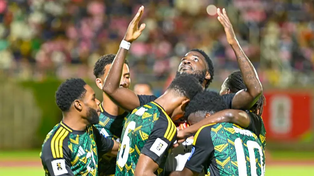 Bermuda vs Jamaica score showing Jamaica’s 4-0 win in the World Cup qualifier with Jamaica squad for World Cup celebrations