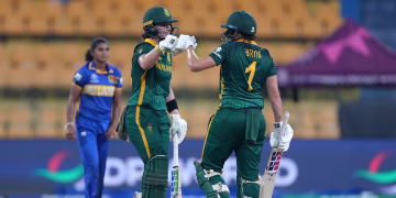 South Africa women’s cricket world cup team celebrating victory against Sri Lanka in ICC cricket world cup semi-final chase.