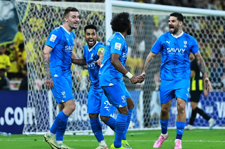 Portuguese midfielder Ruben Neves celebrates his stunning long-range goal during Al Hilal's win on Thursday.