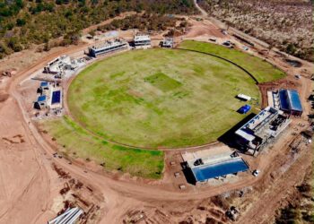 Mosi-oa-Tunya International Cricket Stadium under construction in Victoria Falls
