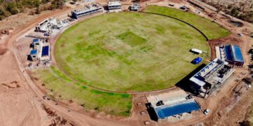 Mosi-oa-Tunya International Cricket Stadium under construction in Victoria Falls